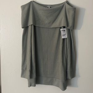 mint green off the shoulder sweater